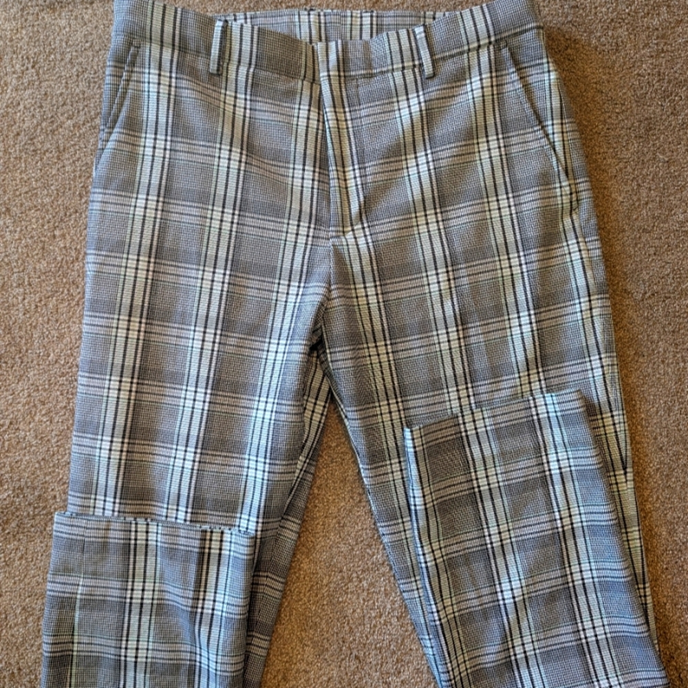 Club Monaco Plaid Pants in Black and Cream With Green